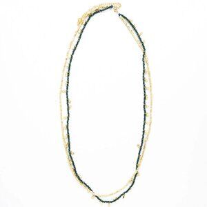 Ink + Alloy Milly Double Strand Crystal Necklace Brass + Green NWT